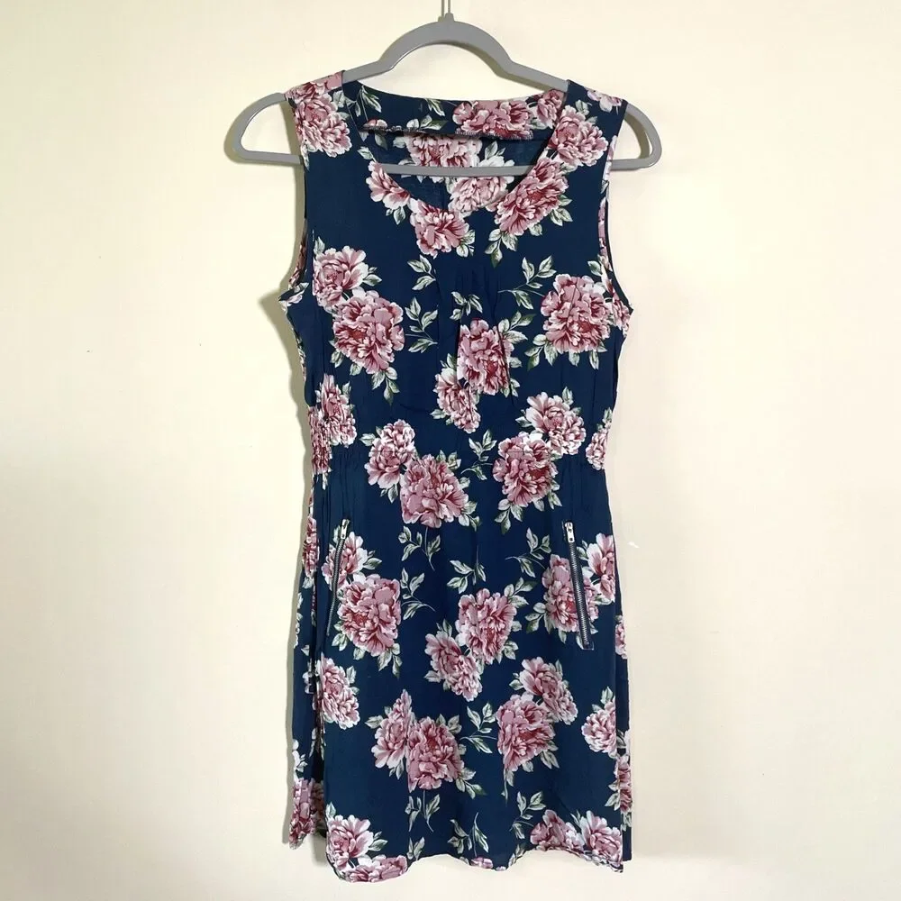 Basement Women’s Floral Blue Pink Mini Dress Size Small Coquette Sundress
